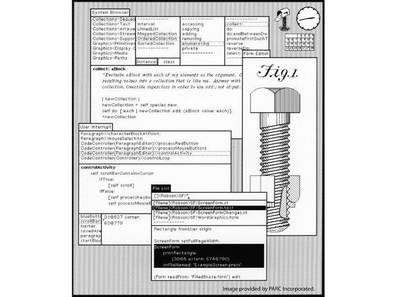 Smalltalk-80 graphical user interface (GUI) and development environment, circa 1980, courtesy PARC library